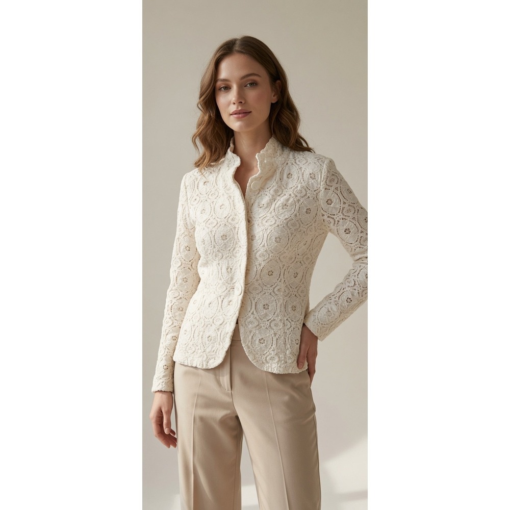 For Cynthia Lace Crochet Blazer M Bohemian Shabby Chic Cottage Coastal Grandma